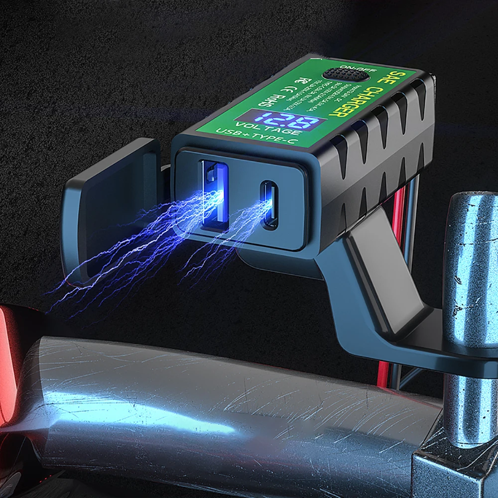 With Voltmeter On/Off Switch for Phone 12V SAE to Dual USB Fast