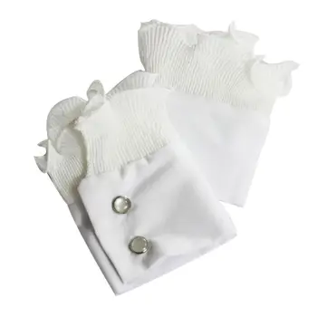 

1Pair Wrinkled Flare Fake Sleeve Soft Chiffon False Wrist Cuffs with Buttons 35EF