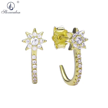 

Slovecabin 925 Sterling Silver Star Crystal CZ J Stud Earring Gold Women Ear Jewelry For 2019 Fashionable Jewellry