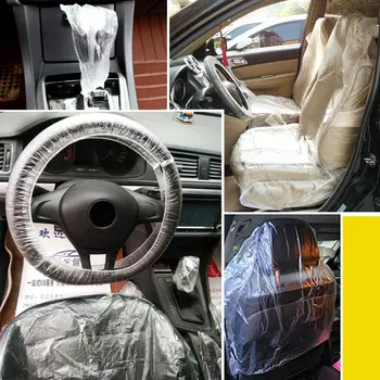 

Disposable Plastic Car Seat Covers Set Car Seat Covers Steering Wheel Covers Handbrake Covers Protection Covers Supplies 50 Sets