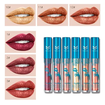 

6pcs Non-stick Cup Metal Lipstick Set Waterproof Sparkling Lip Gloss Vivid Color Matte Lip Liquid Long Lasting Makeup Set (1#2#3