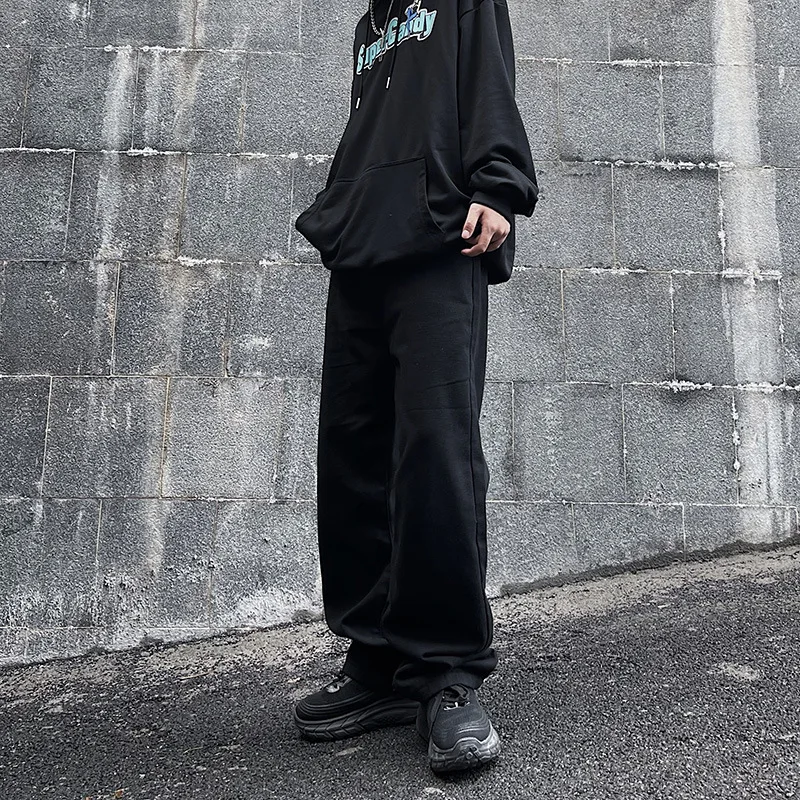 ICCLEK 2021 High Street Jeans Men's Printed Jeans Loose Straight Pants Plus Velvet Mopping Pants Autumn and Winter Jeans