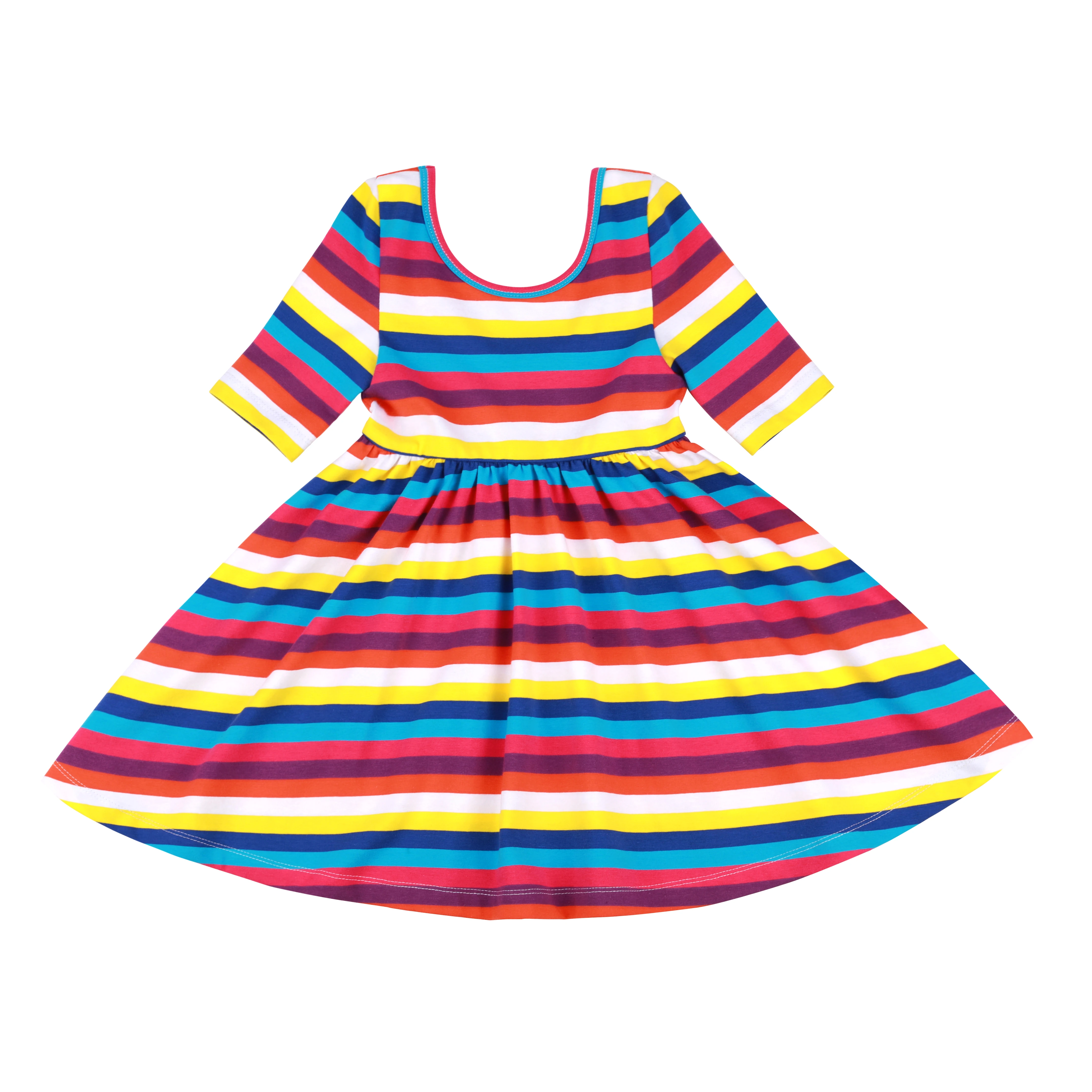 

Flofallzique girls dresses U Back Rainbow Striped Cotton Fashion Kids Clothes for Party Casual Outdoor Christmas