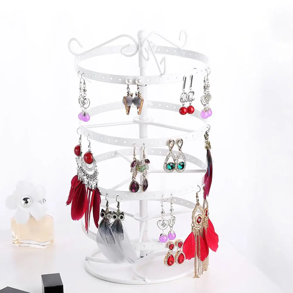 4 Tier Round Rotating Alloy Earrings Jewelry Holder Stand Organizer