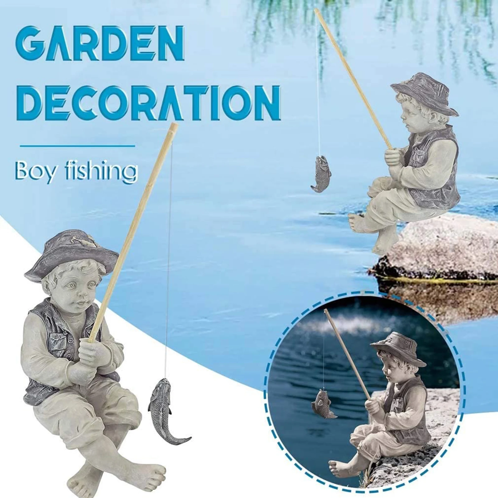 Garden Statue Gone Fishing Boy Garden Ornaments Resin Fisherman Boy