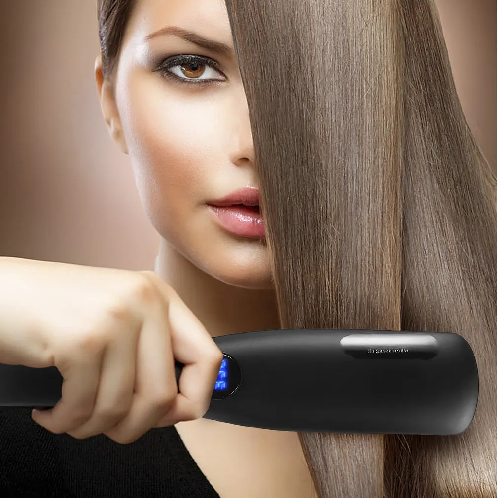 

PTC Heating Technology Black 2 IN 1 Ionic Hair Straightener Brush 100-240V 30W with LCD Display 5 Heating Systems US Plug