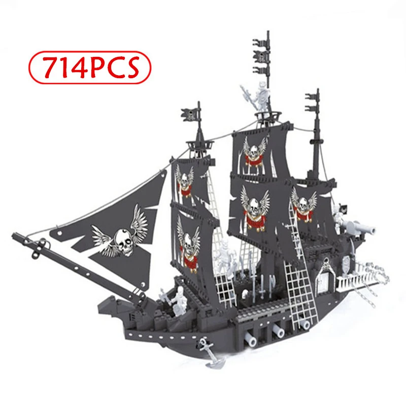 

714pcs Sailing Ship Boat Pirates Ships Caribbean Model Building Blocks DIY Christmas Gift Boys Figures Toys Brick Kid Children