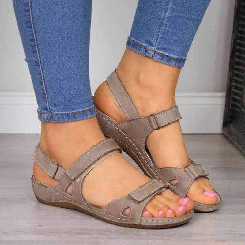 Women sandals 2021 new comfortable solid flat with wedge open toe Casual woman shoes summer plus size ladies | Обувь