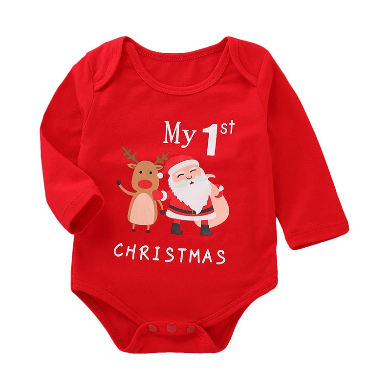 

2019 Christmas Costumes Cotton Jumpsuit Newborn Baby Baby Girls Long Sleeve Letter Cartoon Print Jumpsuit My First Christmas