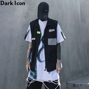 

DARK ICON Multiple Stereo Pockets Cargo Vest Hip Hop Vest Men Dad Core Vest Sleeveless Jacket Gilet Men's Vest