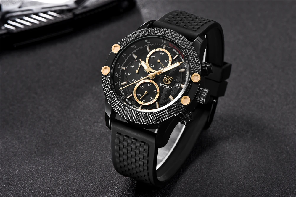 fashion top luxury brand BENYAR set new Men's watches casual mesh belt wristwatch mens waterproof sport chronograph Reloj Hombre