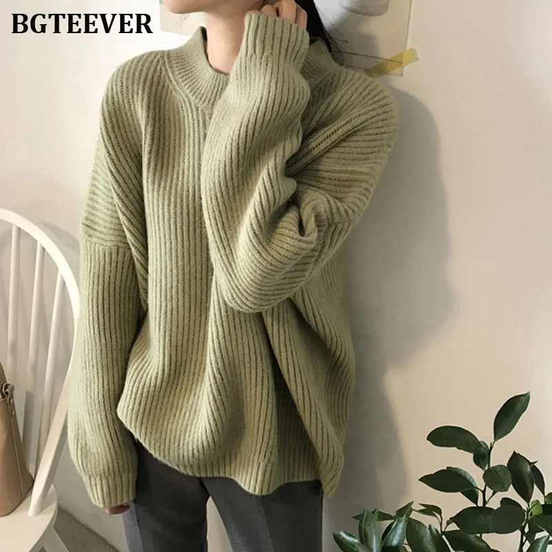 2020 New Elegant Loose Long sleeve Women Sweater Knitted Female Pullovers Solid O-neck Ladies Autumn Winter Jumper | Женская одежда