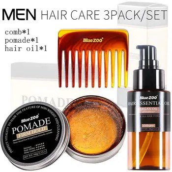 

3pcs Hair Care Kit Hair Wax Comb Essential Oil Hairbrush Set Including Hair Brushes Hair Wax Hair Essentail Oil for Men HJL