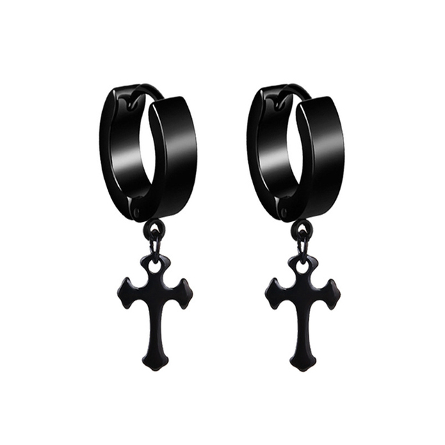 pair Punk Black-color Multiple Styles Stainless Steel Stud Earrings For Men and Women Street Pop Hip Hop Gothic Ear Jewelry