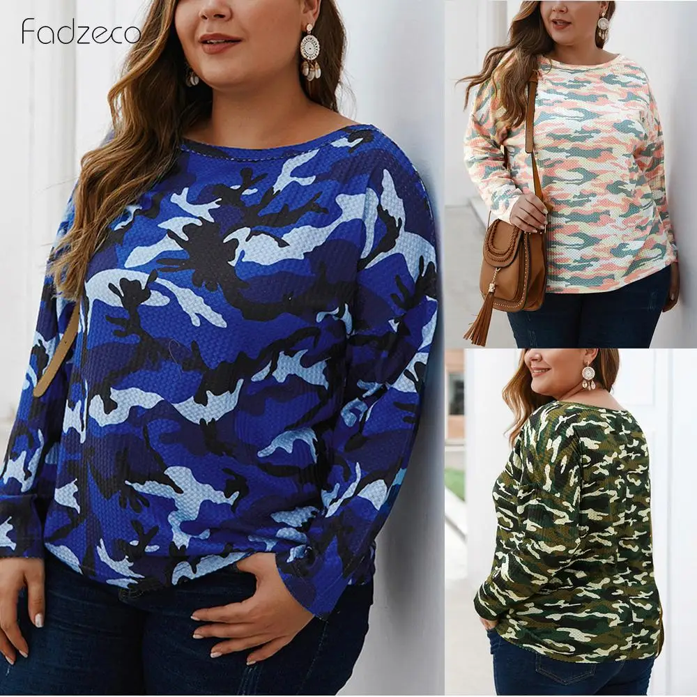 

FADZECO New Fashion Camouflage Female Baggy Clothing Women T Shirt Autumn Winter Plus Size Tops Fashion Long Sleeve T-Shirt