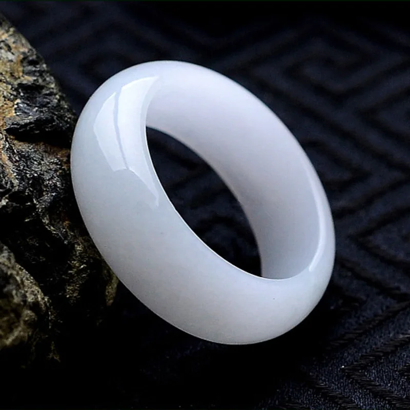 

(Certificate)Drop Shipping Women's Finger Ring Natural White Grade AAA Jadeite Jade Rings Gift for Women Fashion Jewelry