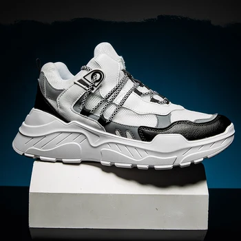 

Men Casual Shoes Thick Bottom Mesh Shoes Men Fashion Sneakers Breathale Damping Jogging Shoes Men Vulcanize Shoes Big Size 45 46