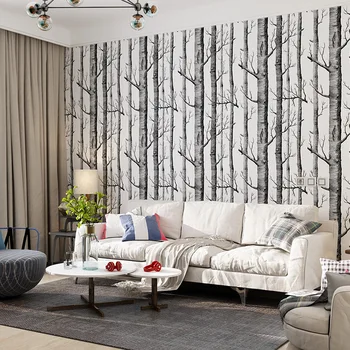 

Modern Minimalist Tree Embossed 3D Green Wood Non-woven Wallpaper Living Room Background Wall Paper