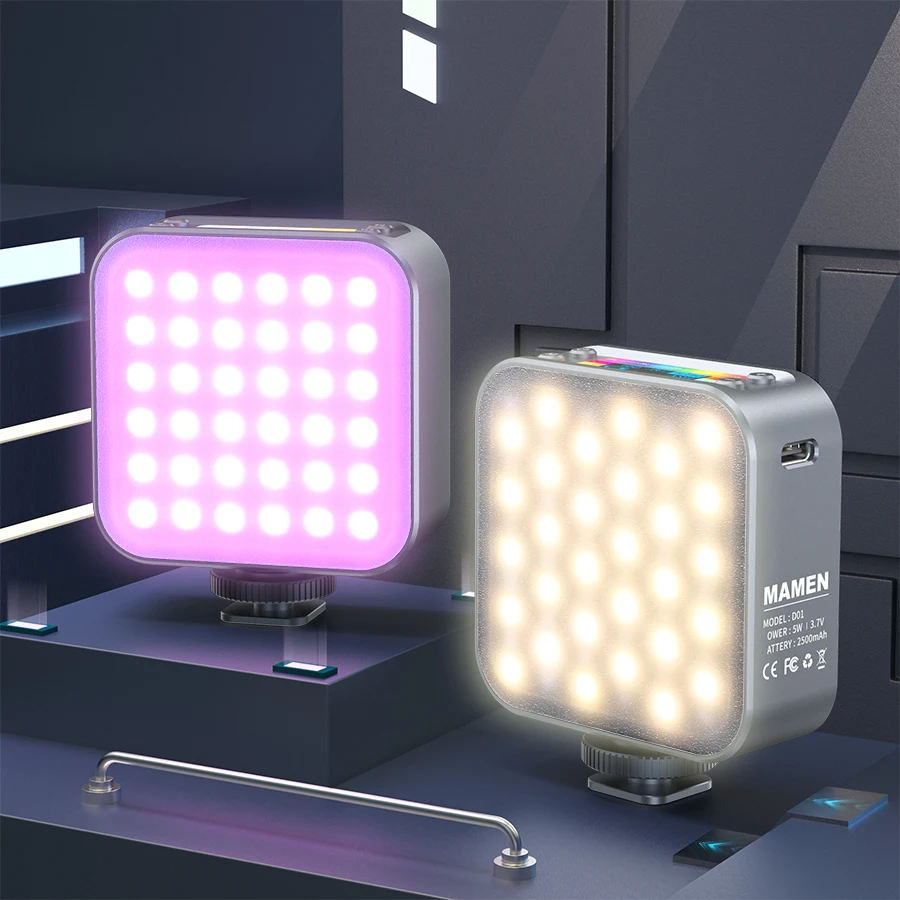 

MAMEN D01 RGB Video Light 2500mAh Rechargable Mini Camera Light CRI 96+ 2500-9000K Panel Lamp for Vlog Live Youtube Lighting