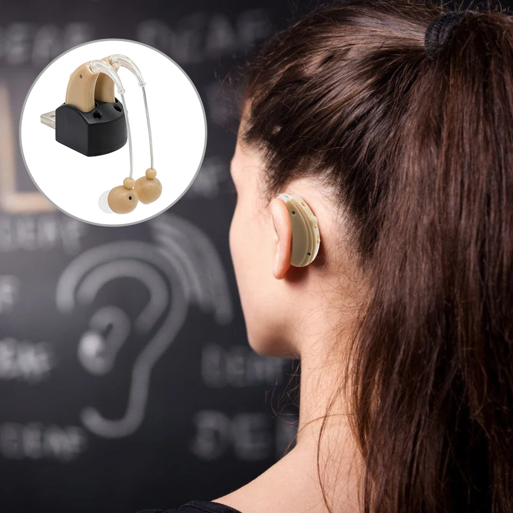 A Pair Rechargeable Hearing Aid for The Elderly Hearing Loss Sound Amplifier Ear Care Tools 2 Color