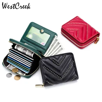

Fashion Rivet Designer Wallet Women Genuine Leather Short Wallet Women's Purse with Zipper Coin Pocket Card Holder Purse Cartera