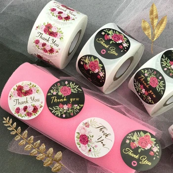 

500pcs Flower Thank You Stickers 1.5 Inch Bronzing Seal Label for Wedding Gift Baking Envelope Stationery Sticker