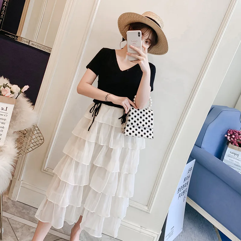 

2019 Summer Wear New Style Large Size WOMEN'S Dress Fat Mm Tops + Skirt Suit Two-Piece Set