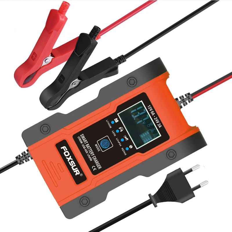 FOXSUR 12V 24V 6A автомобильное зарядное устройство для аккумулятора 7 быстрое геля
