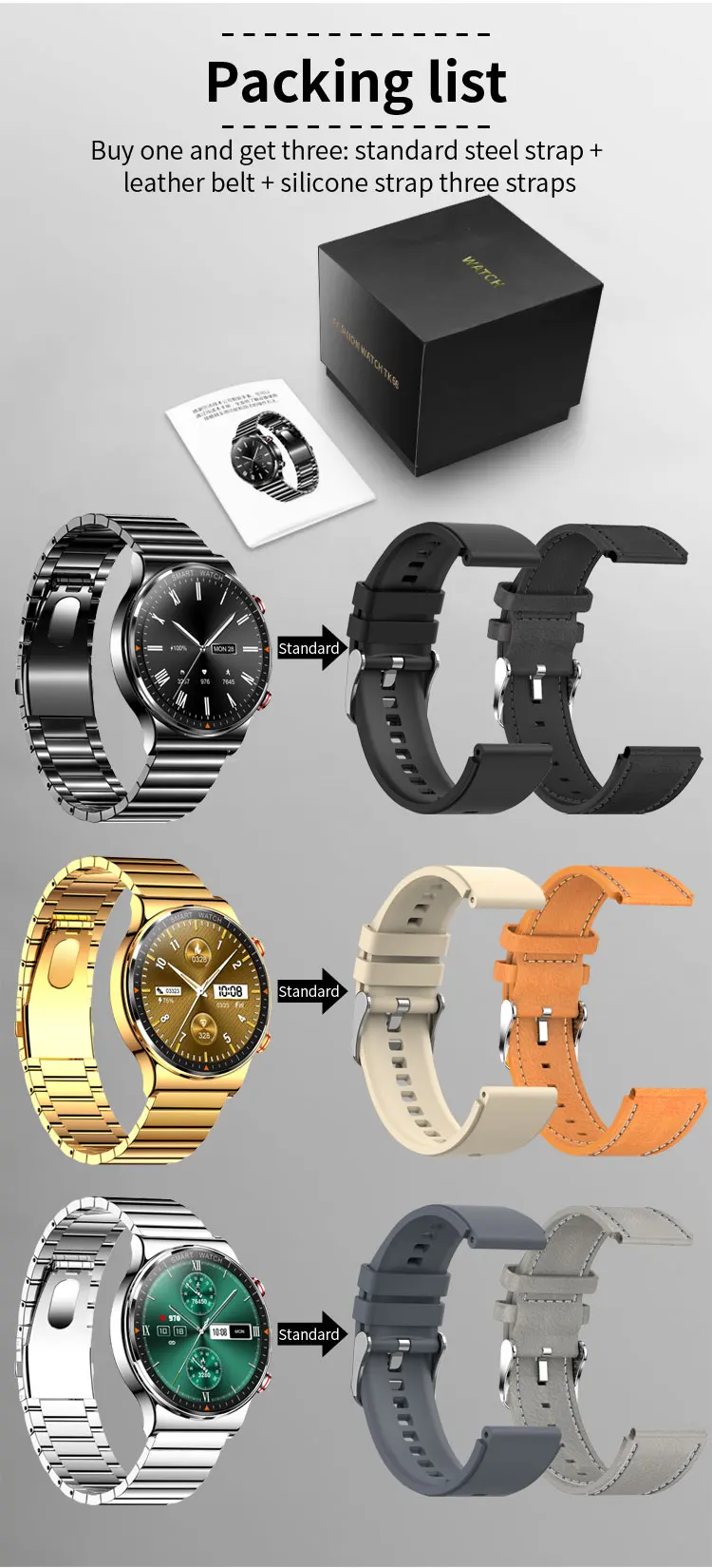 New 454*454 HD Smart Watch Full Touch Screen Mens Bluetooth Call Smartwatch IP68 Waterproof Music Player Fitness Tracker Watches