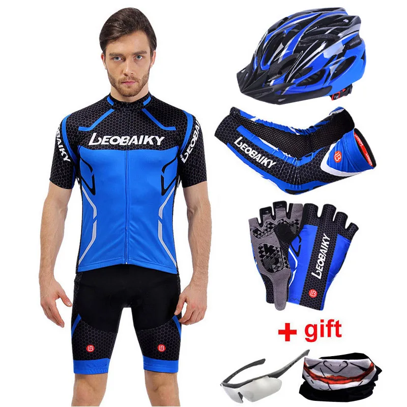 Mtb Pro Team Bicycle Clothes Men Mountain Bike Clothing Breathable Anti-UV Sport Wear Short Sleeve Cycling Jersey Shorts Sets - Цвет: full set blue