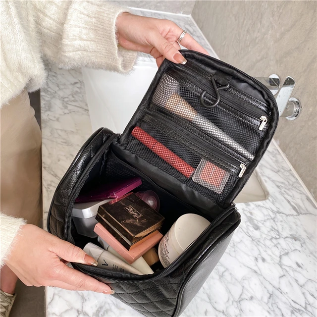 Woman Bags 2021 Fashion Plaid Handbags Trendy Cosmetic Bag Girls MakeUp Box Beauty Storage Large Pouch Designer Black Wash Bag 5