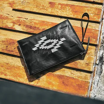 

Portable Zipper Clutch Bag High Capacity Open Pocket Genuine Leather Fashion Street Clutch Bag Sacoche Homme Bag for Men DB60CB