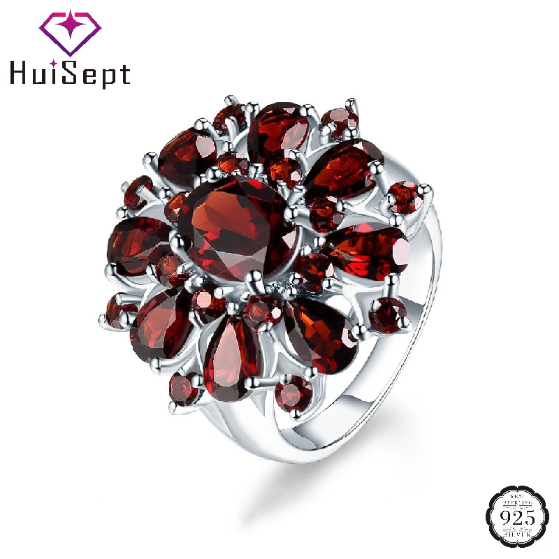 HuiSept Klassische Frauen Ring 925 Silber Schmuck mit Rubin Edelstein Blume Form Finger Ringe für Hochzeit Partei Geschenke Zubehör