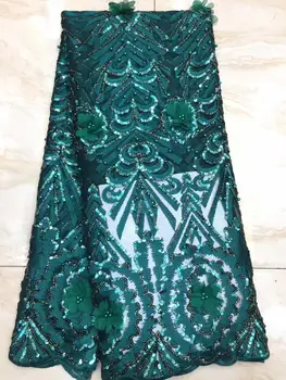 

African Net Sequins Laces 5yard Latest Nigerian Laces 2019 Green Sequin Fabric For Sewing Dress Tulle Lace Fabric(7-19