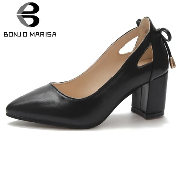 

BONJOMARISA Fashion Brand Female Pointed Toe Pumps Black Butterfly Knot Metal Office Casual Pumps Women Solid Shoes Woman