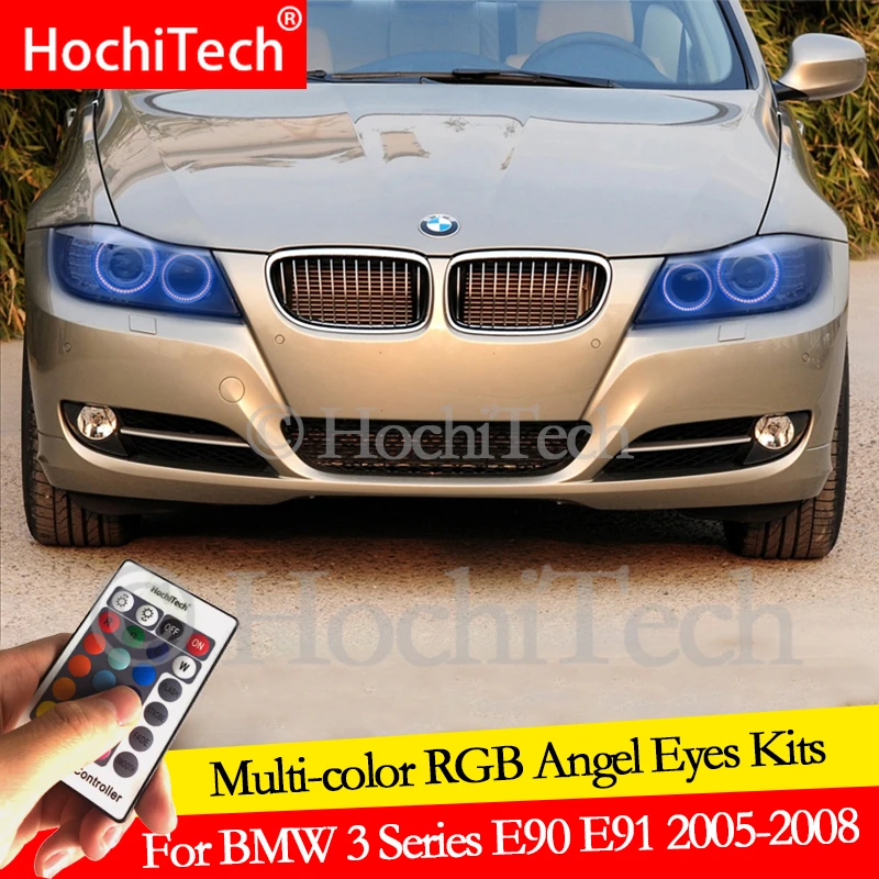 

Для BMW 3 серии E90 E91 2005 - 2008 Ксеноновые фасветильник s дневсветильник ни DRL ангельские глазки светодиодный RGB многоцветные фары гало кольцо комплект