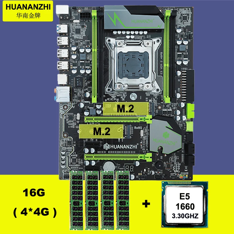 Материнская плата HUANANZHI X79 Pro, комплект ОЗУ ЦП X79 LGA2011, материнская плата с M.2 слотом, ЦП Xeon E5 1660 3,3 ГГц RAM 16G(4*4G) REG ECC Материнская плата HUANANZHI X79 Pro, комплект ОЗУ ЦП X79 LGA2011, материнская плата с M.2 слотом, ЦП Xeon E5 1660 3,3 ГГц RAM 16G(4*4G) REG ECC