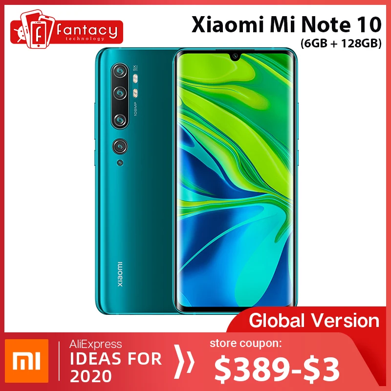  Global Version Xiaomi Mi Note 10 6GB RAM 128GB ROM 108MP Penta Camera Snapdragon 730G Octa-core Cel