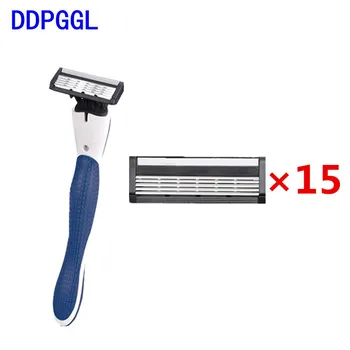 

DDPGGL 1pcs Holder 15Pcs Blade Men Disposable Razor 5 Layer Shaver Razor Blade Replaceable Blade Hair Removal Shaving Blade