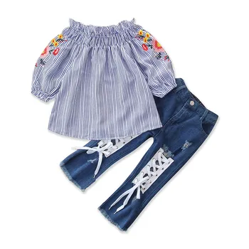

Baby girl clothes children clothes 2 piece set girl tank top+jeans denim pants kid girl outfit CHD20100