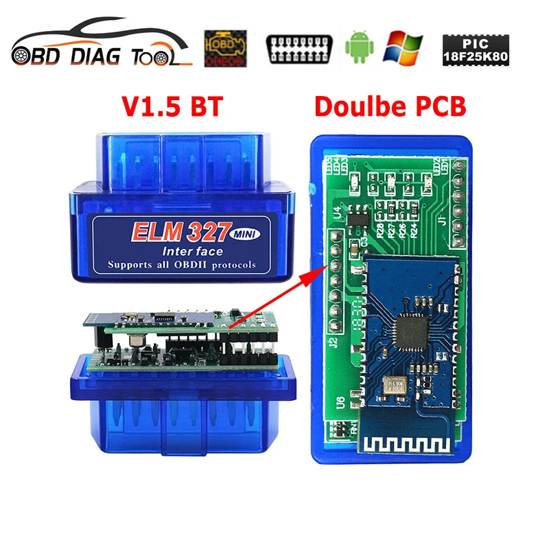 OBDII ELM327 V1.5 BT PIC18F25K80 двойная печатная плата Автомобильные диагностические