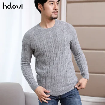

Helovi 2019 Winter sweater Men Sweater long sleeve 100% cashmere weater for man knit men sweater large size solid color retail