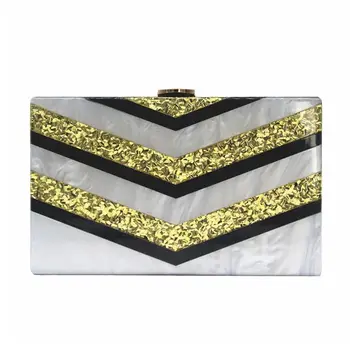 

Women Striped Patchwork Evening Bag Bridal Party Lady Acrylic Handbag Clutch 517D