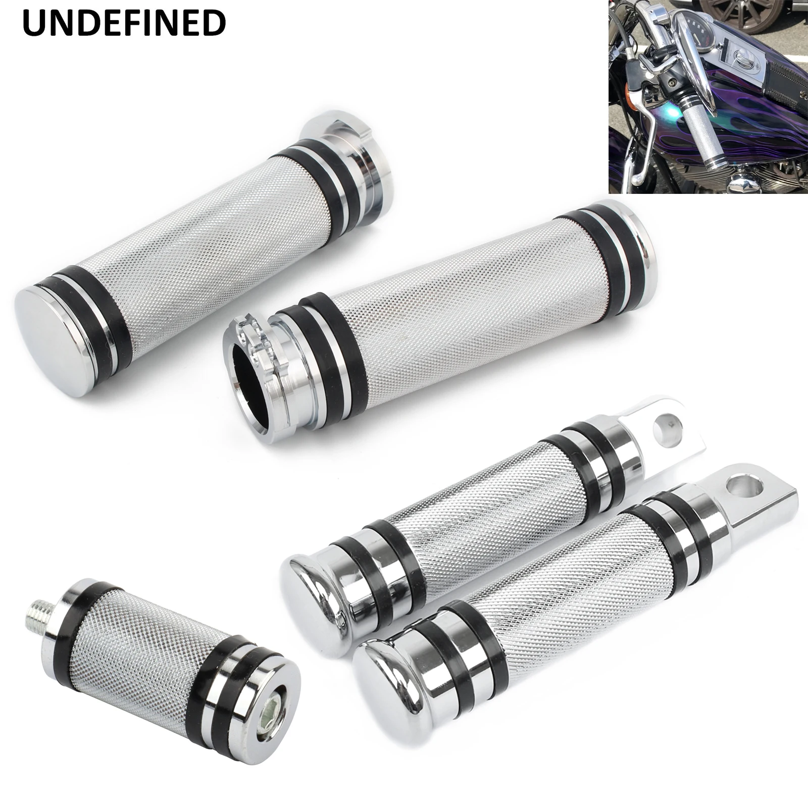 

Chrome 25mm Motorcycle Handlebar Grips Foot Pegs Shifter Peg Nail For Harley Sportster 883 1200 Touring Road King Dyna Softail