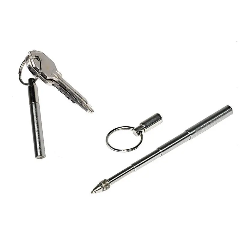 Multifunctional Portable Key Ring Stainless Steel Telescopic Pen 1pc Ball Point Pen 5pcs Refills Set Keychain Tool