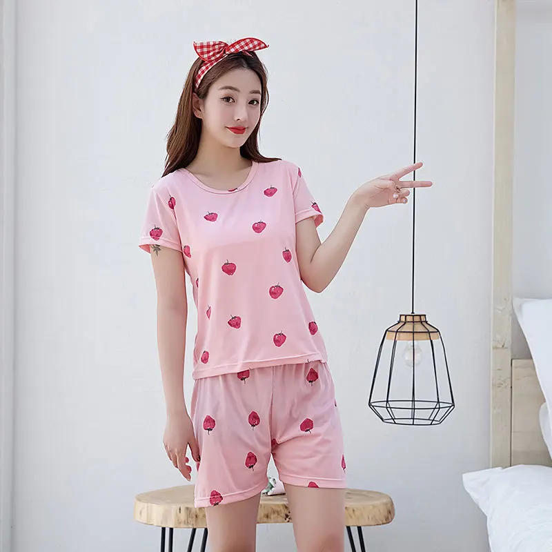 

130G Qmilch Pajamas WOMEN'S Short Sleeved Shorts Cartoon wei jin tu Sweet Women's Home Wear Plus-sized Set