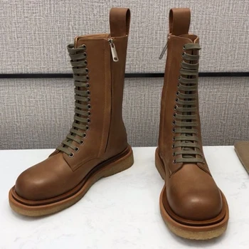 

Hot Fashion Vintage Zip Mid-Calf Boots Spring Autumn Brand Design Leather Women Shoes New Casual Lace-Up Female Boots