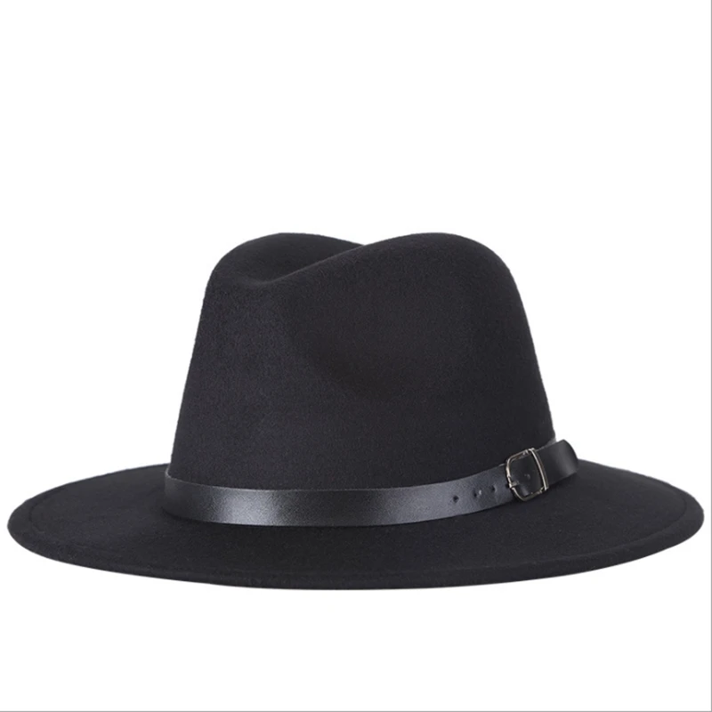 Belt Solid Color Women Red Felt Hat Autumn Winter Fashion Simple Tide Korean Version Jazz Hat Adult Cap 3