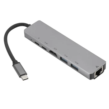 

6 in 1 Usb Type C Hub Hdmi 4K Usb C Hub To Gigabit Ethernet Rj45 Lan Adapter for Pro Thunderbolt Usb-C Charger Port Silv