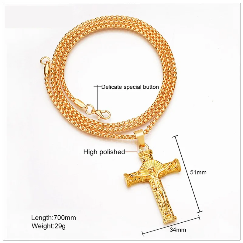 Cross Necklace Catholic Jesus Pendant 